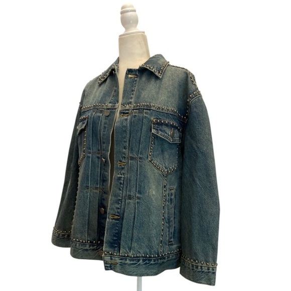 FOUND Azar Studded Oversized Denim Jean Jacket NWT Statement Layering Piece - Picture 5 of 16